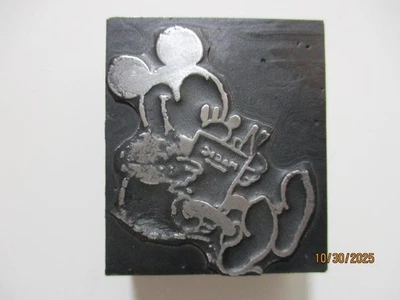 Printing Letterpress Printer Type Block Mickey Mouse Reading Book Print Cut - Image 1 of 4