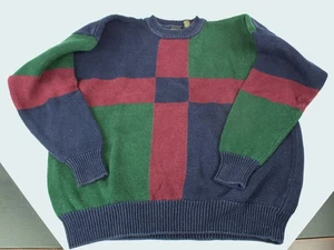 Vintage Men's Structure Crewneck Sweater, Blue Green Red Geometric Pattern, L - Picture 1 of 8