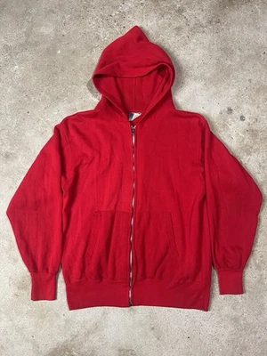 Sudadera con Capucha Vintage Años 70 Roja Acrílico Cremallera Completa Ribete Grunge Talla Grande Foto 1 de 4