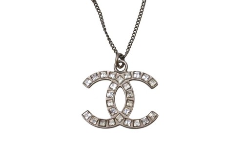 CHANEL Collana Coco Mark Accessori 13P Metallo Inciso Pietra Quadrata Argento 5 6