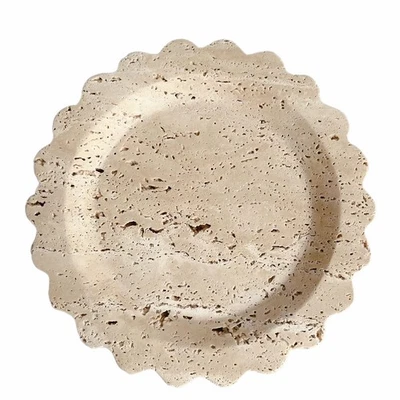 Travertine Marble Tray Round Scalloped Tray Small Serving Platter for Counter... - Image 1 of 4