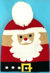 Kids Ages 1-5 Christmas Pom Pom Hat Ugly Sweater Warm Winter Santa Xmas Cap  - Picture 1 of 9