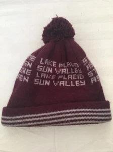 Vtg 80s Lake Placid Sun Valley Aspen Knit Stocking Ski Cap Pom Marquesa Beanie - Picture 1 of 9