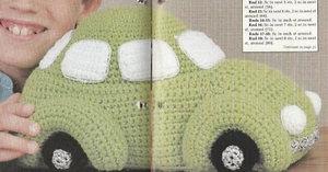 Bug Car Pillow - 14" long - 4 ply yarn - Crochet Pattern ONLY - Picture 1 of 2