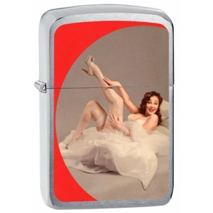 Zippo Lighter: Pin-up Girl Laying Down - Brushed Chrome - Picture 1 of 1