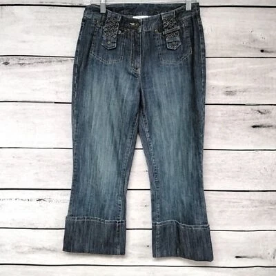 Pantalones de mezclilla Newport News pierna ancha tiro medio puño recortados talla 4 playa costera Foto 1 de 4