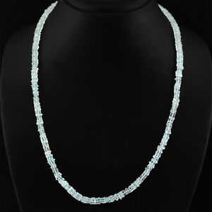 WOMEN JEWELLERY 138.00 CTS NATURAL UNTREATED BLUE AQUAMARINE BEADS NECKLACE (RS)