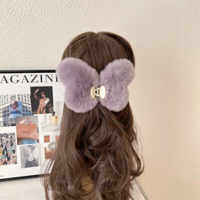 Pinza para el pelo de piel de conejo real para mujer pinza para el cabello garra para el cabello pasador mariposa Foto 1 de 4