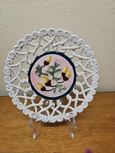 Vintage Handarbeit Keramik Seil Gitter Wirbelplatte Floral Center Spanien  - Bild 1 von 6