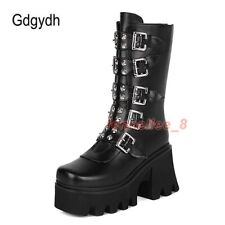Boots Platform Punk Shoes Gothic Ankle Womens Zip Chunky Heels High Goth Autumn