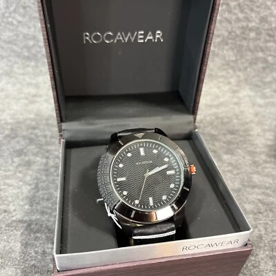 ROCAWEAR Men’s Analog Watch NIB Black Leather Large Face stainless Water Resist - Image 1 of 4