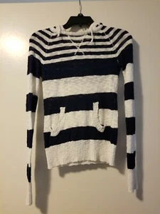 So knit white & blue stripped women's pull over hoodie size XS mint condition - Picture 1 of 6