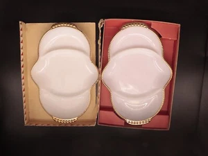 Vintage Fire King Anchor Hocking Milk Glass Divided Dish Gold Rim lot of 2 - Picture 1 of 10