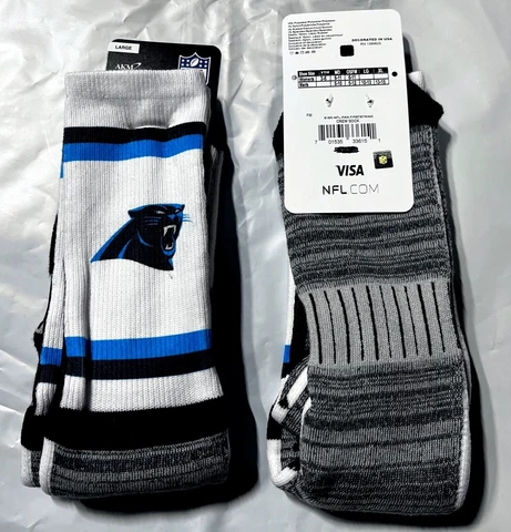 CAROLINA PANTHERS LOGO STRIPE MEN'S WHITE CREW SOCKS LARGE (10-13) FREE SHIP Cover