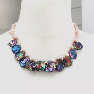Keshi Perlen Tropfen Perlen Kette Perlencollier handgefertigt Unikat Kette 4981 - Bild 1 von 8