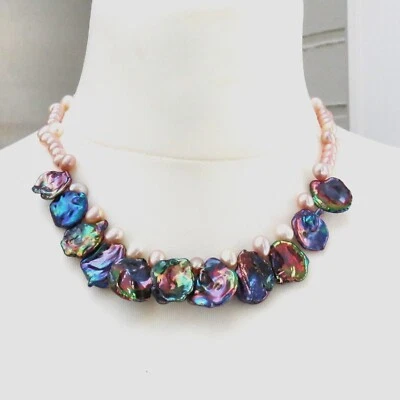 Keshi Perlen Tropfen Perlen Kette Perlencollier handgefertigt Unikat Kette 4981 - Bild 1 von 4