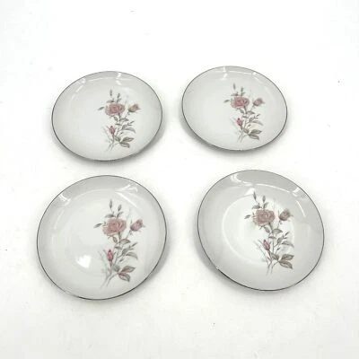 FINA CHINA JAPÓN Juego De 4 Platos De Inicio Laura Vintage Floral Platino Borde 6.25" Foto 1 de 4