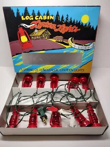 Vintage Nostalgic Log Cabin Red Lantern String Lights Christmas 10 Bulbs Tested - Picture 1 of 6