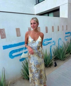 ZARA Printed Satin Camisole Slip Midi Dress Size S Holiday 8585/032 Bloggers Fav - Picture 1 of 9