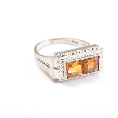 Art Deco Anello Vintage, 835er Argento, Citrino, Misura-Anello 56 - Immagine 1 di 3