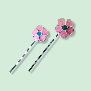 Vintage 1980's Pink Flower Design Bobby Pins - Made in UK - Picture 1 of 5
