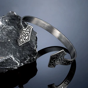 Wikinger Edelstahl Armband - Thors Hammer Mjölnir & Valknut Runen Rocker Schmuck - Bild 1 von 6