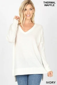 ๐ Brushed Thermal Waffle Knit Tunic Ivory Large๐ - Picture 1 of 2