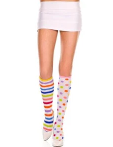 sexy MUSIC LEGS mismatched STRIPES & DOTS clown KNEE highs HI socks STOCKINGS - Picture 1 of 2