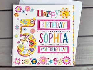 Personalised Happy 5th Birthday Card, age 5 girl, special fifth birthday cards - Picture 1 of 7