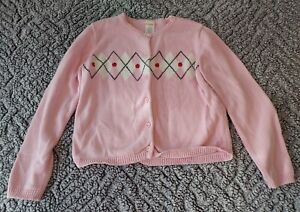 Gymboree size 6 Prep School Pink Cardigan Sweater Argyle Apples Button Up