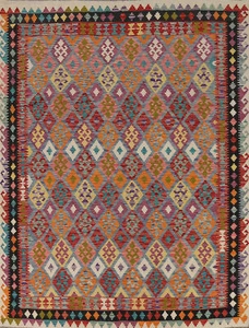 Geometric Kilim Rugs Wool Traditional Kelim Carpets 8x10 ft - Picture 1 of 14