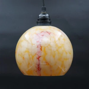 Alte dänische Pendelleuchte im Art Deco Stil mit marmoriertem Glasschirm - Bild 1 von 6