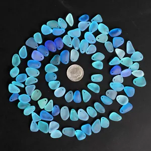 top drilled sea beach glass 20 pcs lot blue cobalt small pendant jewelry use - Picture 1 of 3