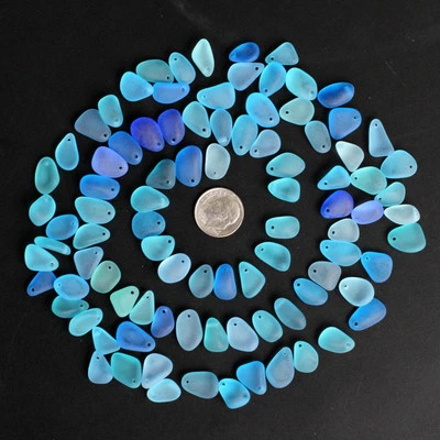 top drilled sea beach glass 20 pcs lot blue cobalt small pendant jewelry use - Image 1 of 3
