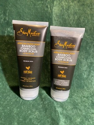 2 Pack Shea Moisture African Black Soap Charcoal Body Scrub Tea Tree Oil 6 oz ea - Image 1 of 3