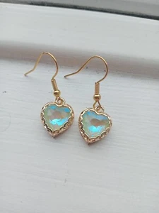 Light Green Gem Heart Style Dangle Earrings - Picture 1 of 3