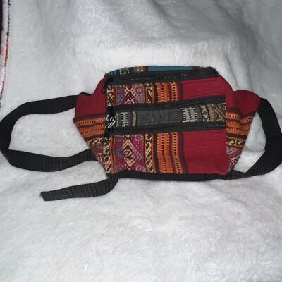 Striped Bumbag Waist Pouch Fanny Pack Hippie Boho Grateful Dead Triple Zipper - Изображение 1 из 3
