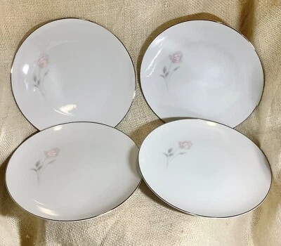 4 SANGO China ROSEANNE 6176 single stem pale pink & gray rose Appetizer plates - Image 1 of 4