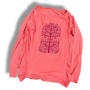Patagonia Girls Size 8 Long Sleeve Tshirt Gathered Ruched Sides Tree Bird Pink - Picture 1 of 8