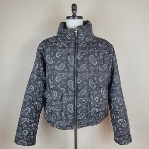 MNML Jacket Mens Large Black Bandana Paisley Quilted Puffer Zip Stand Collar - Picture 1 of 8