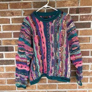 Vintage 90s Coogi Classic Australia Sweater 3D Knit Cable Multicolor Biggie XL - Picture 1 of 10