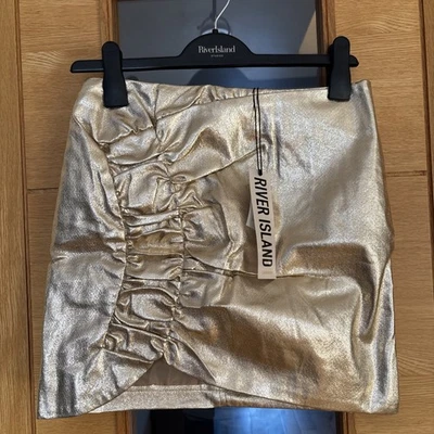 River Island Women’s Gold Ruffle Mini Skirt, Size 10. - Image 1 of 4