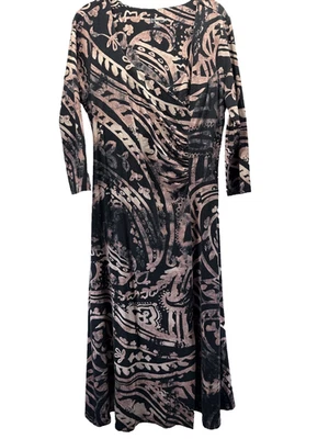 Soft Surrounding Faux Wrap Dress Med Whimsigoth Black Pink Gothic Fit Flare Midi - Image 1 of 4