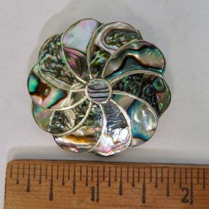 ALPACA SILVER ABALONE SHELL MEXICO PIN BROOCH PENDANT - NICE BEAUTIFUL - Picture 1 of 4