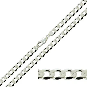 Collar de cadena de plata esterlina para hombre con bordillo plano de 5,2 mm 18 20 22 24 26 28 30" pulgadas - Imagen 1 de 2