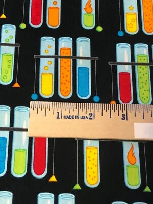 RK Science Fair 2 100% cotton fabric LAST yard 36 x 44 Test tubes multi 17928 - Image 1 of 4
