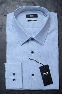Hugo Boss Herren Jano Slim Fit DK Blau Gestreift Baumwolle Oberhemd 38 15 - Bild 1 von 6