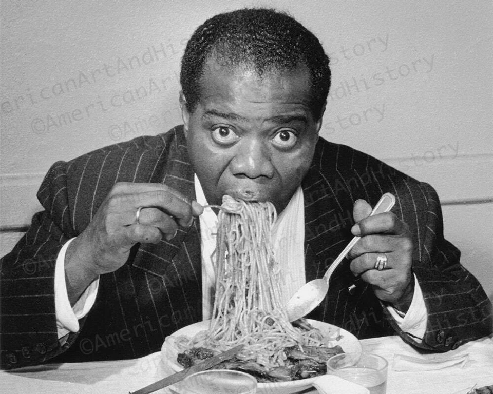 Louis Armstrong eating Spaghetti Photo Print Poster New Orleans Jazz - Image 1 of 1