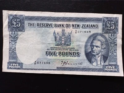 New Zealand 5 Pounds, 1940-1955, T.P. Hannah (P-160a) - Image 1 of 4