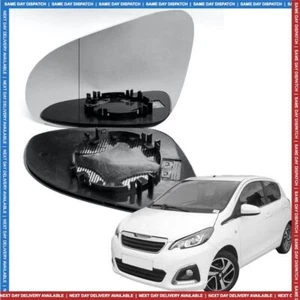 Left Passenger side wing mirror glass for Peugeot 108 2014-21 wide angle heated - Picture 1 of 7